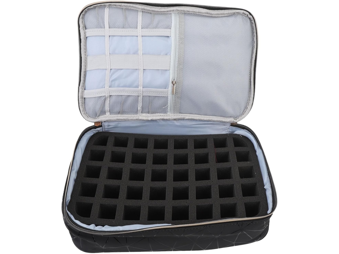 Bolsa De Almacenamiento De Esmaltes De Uñas De Doble Capa Para 40 Frascos, Bolsa De Viaje De Pu Con Correa.