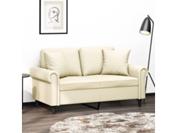 Sofá de 2 plazas HARLANV1 para relax + cojines de piel color crema 120 cm