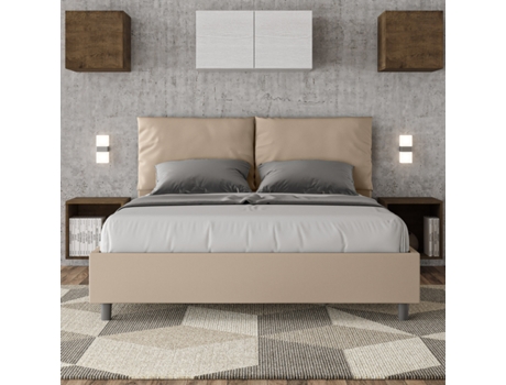 Cama Doble Queen Size con Base Tapizada AnteaITYHOME (160 x 210 cm - Paneles de Melamina y Piel Sintética)