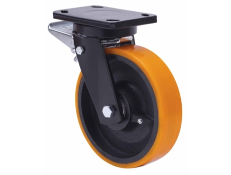 Rueda giratora placa freno(ancha) 10hlbfd250a-hub hierro-poliur.naranj.bolas ALEX