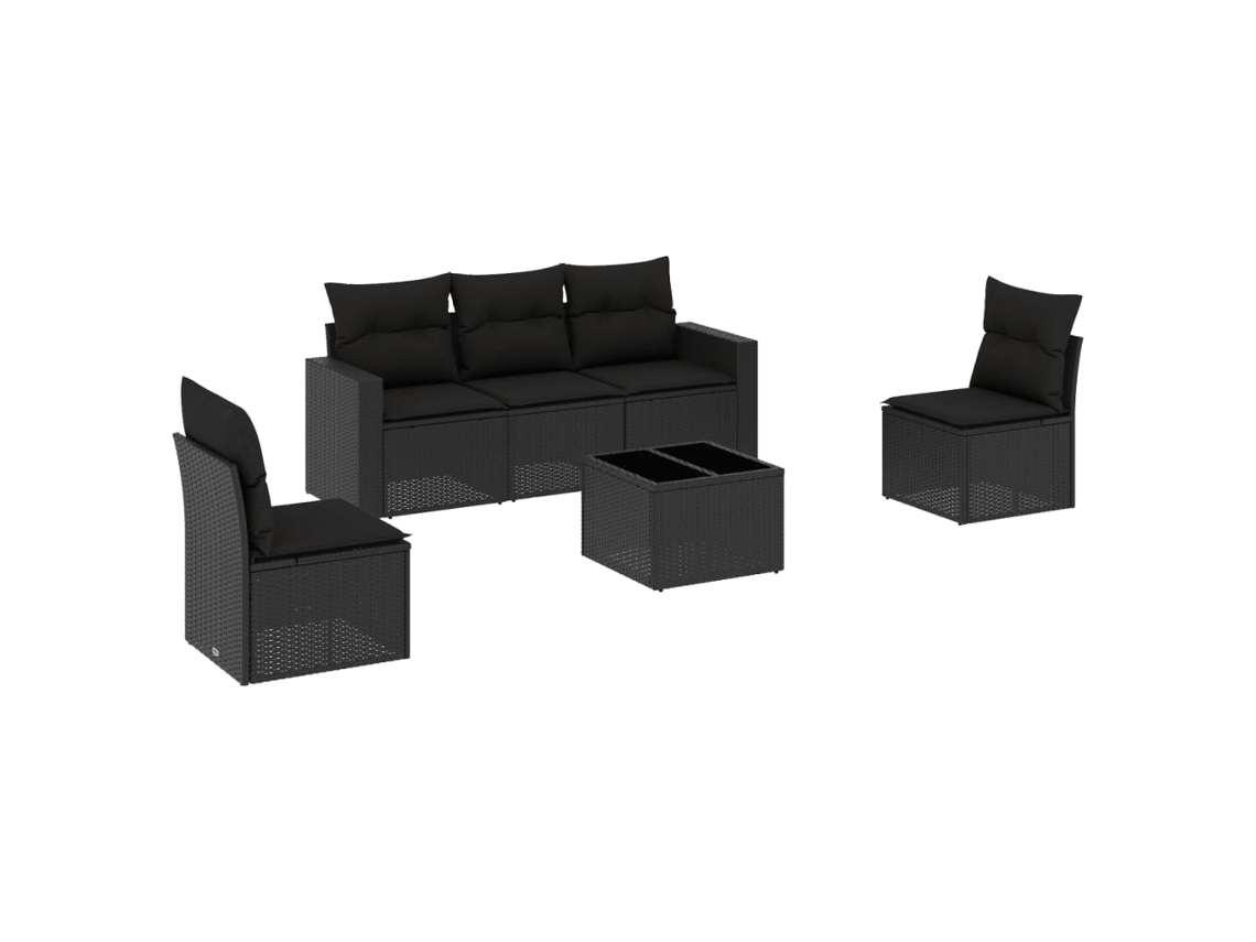 Maison Exclusive - Conjunto de sofá de jardín de 6 piezas con cojines de mimbre, color negro
