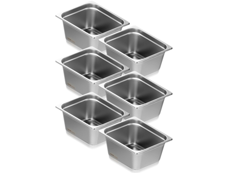 6 Paquetes de Ollas de Hotel de Tamaño 1/2 Bandeja de Mesa de Vapor en Acero Inoxidable con 6 pulgadas de Profundidad VEVOR