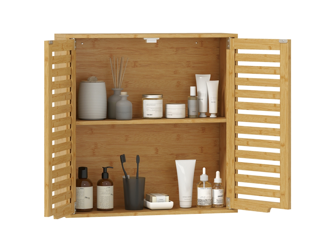 Armário De Banheiro De Parede Bambu 60x20x60cm Prateleira Ajustável