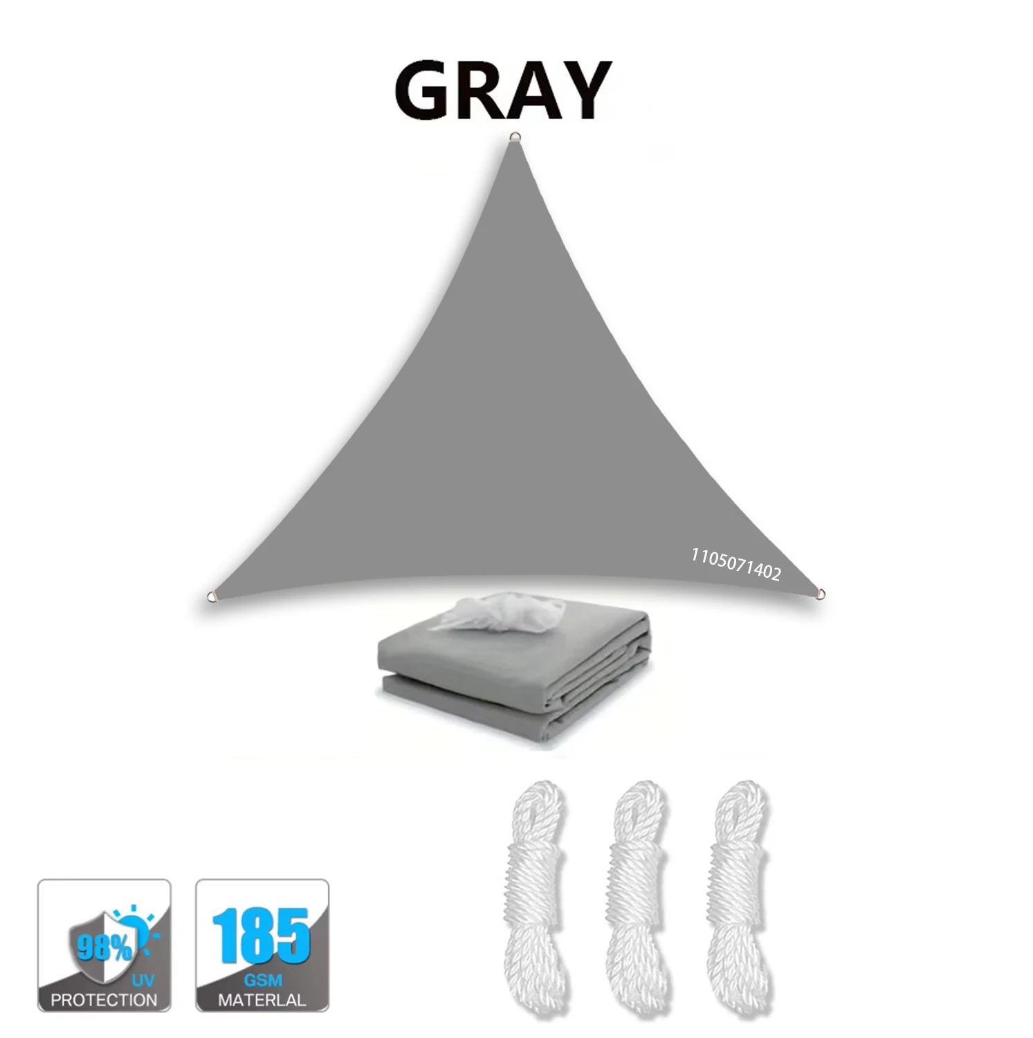 (gris, 2x2x2m) Toldo Triangular Impermeable, Resistente A La Lluvia, Apto Para Balcones, Patios Y Uso Exterior.