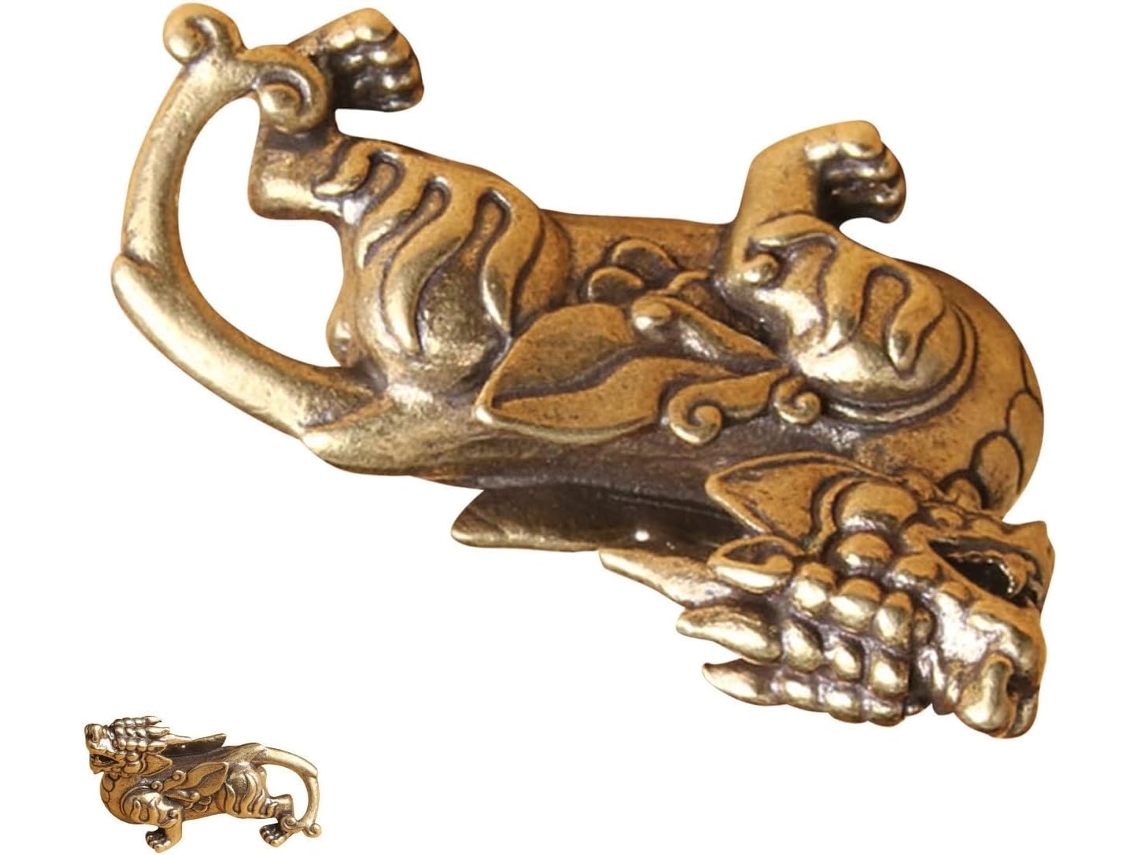 Adorno de latón dorado de estilo antiguo, diseño Qilin, decoración interior clásica sólida, estante, mesa, vuelo GOKOCO