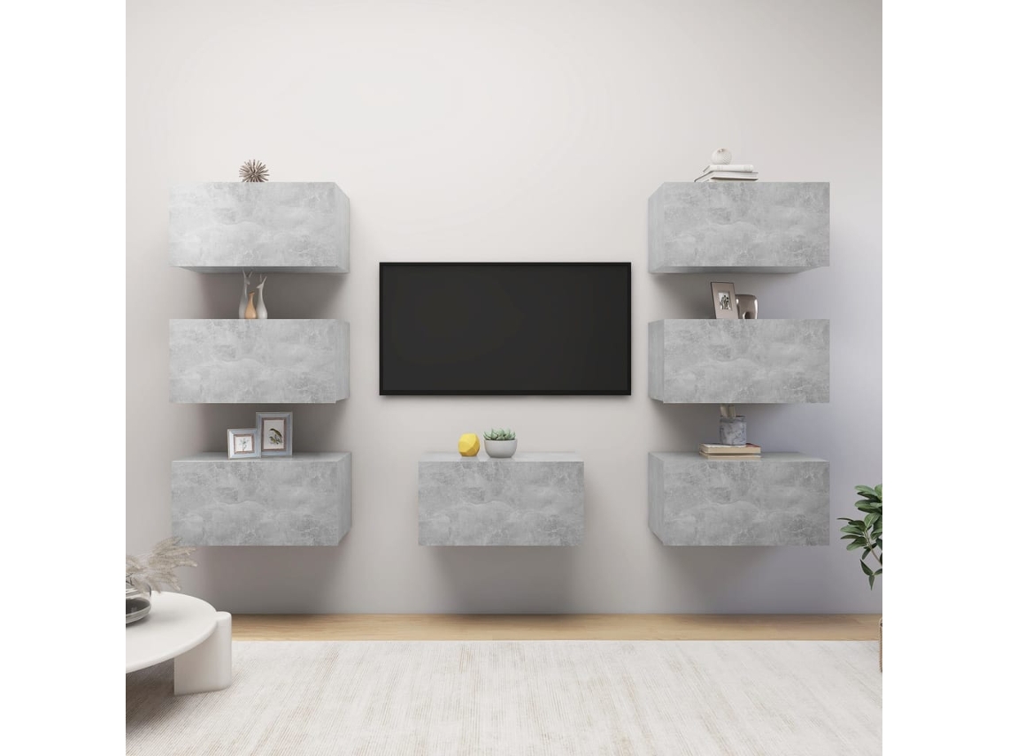 Estantería/Muebles de TV 7 Pzs 30,5X30X60 Cm Contrachapado Gris Cemento