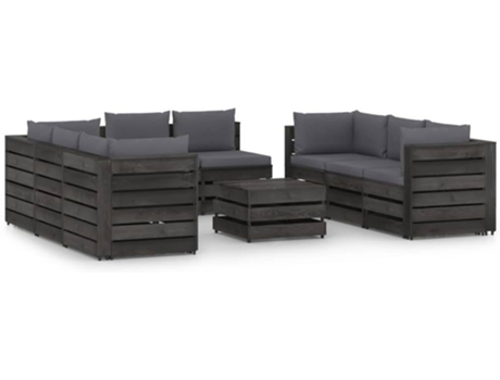 Conjunto 9 Muebles de jardín VIDAXL con cojines madera impregnada gris