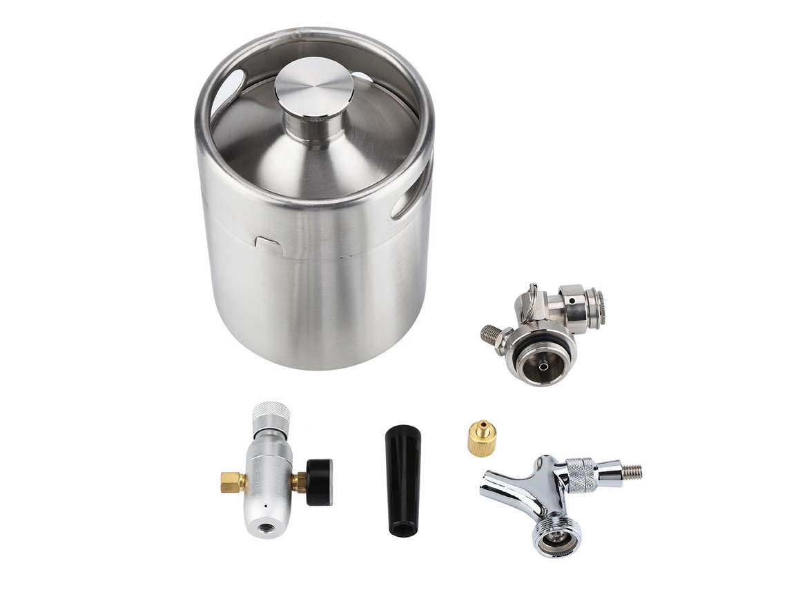 Tanque de cerveza artesanal de acero inoxidable de 2 l con grifo, presurizado, color plateado