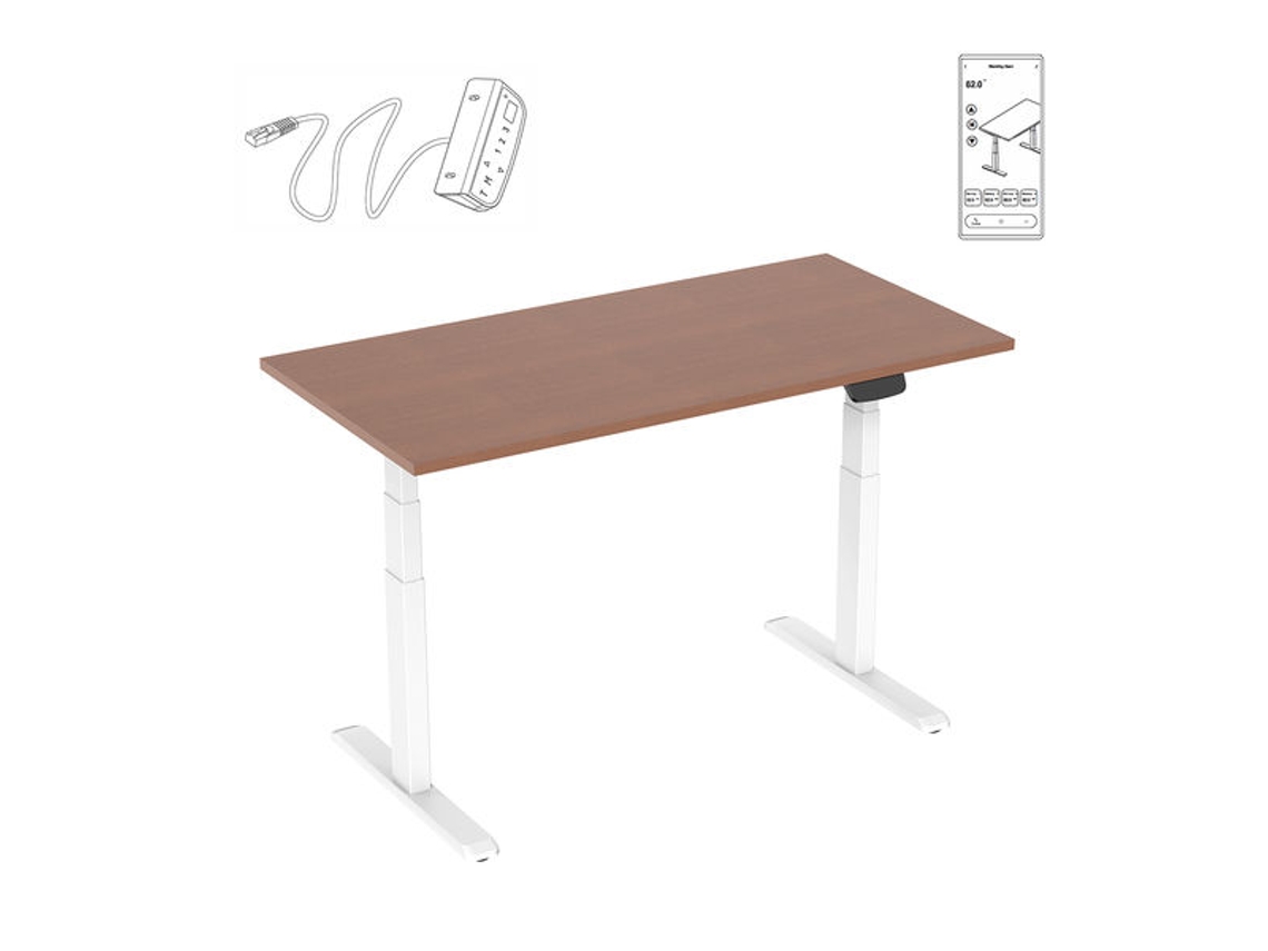 Escritorio motorizado sentado/de pie 120x75cm altura 62-128cm Tablero nogal / Base blanca Conectado KIMEX