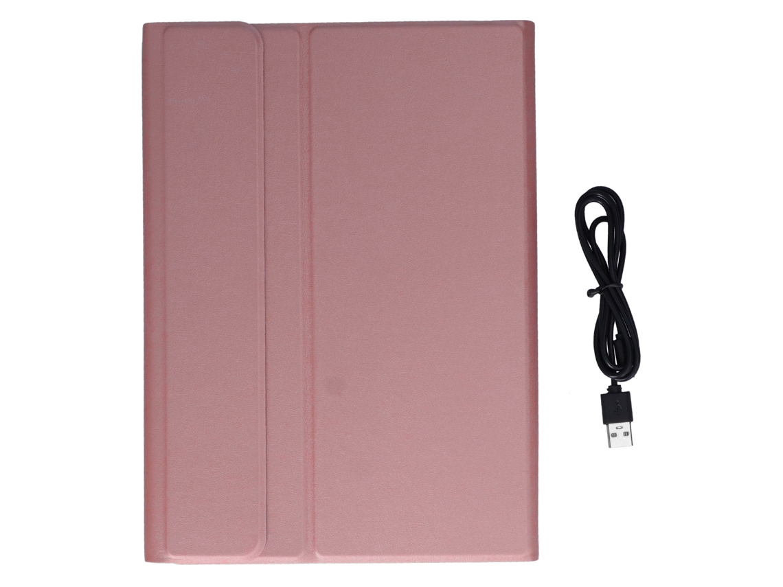 Estuche con teclado de 11 pulgadas, desmontable, retroiluminado y de larga duración, color oro rosa y dorado.