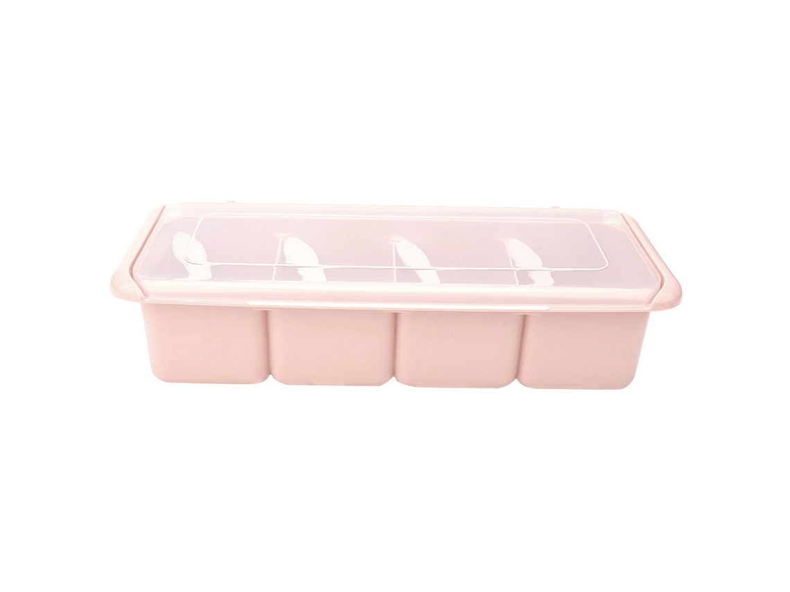 Organizador De Especias Con 4 Compartimentos, Caja Para Condimentos Para Azúcar, Sal Y Especias, Rosa.