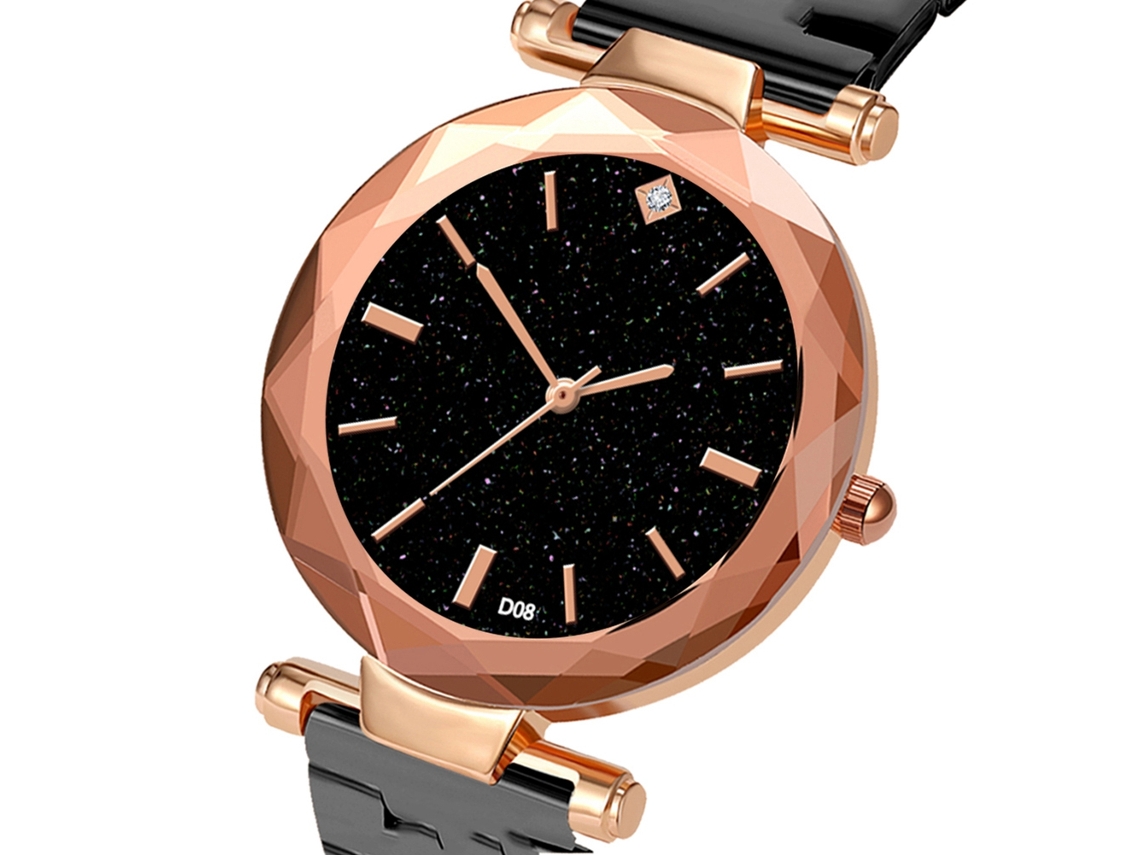 Reloj De Pulsera Analógico De Cuarzo Con Brazalete De Acero, Estilo Moderno Y Elegante, Color Negro.