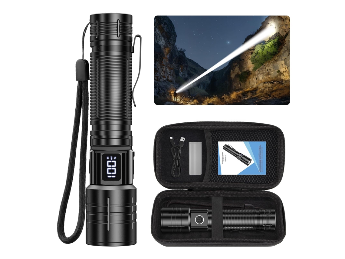 Linterna Led Portátil Recargable Con Láser Blanco, Pantalla Digital, Zoom Ajustable, Batería De 3000 Mah Y Estuche De Transporte, Ideal Para