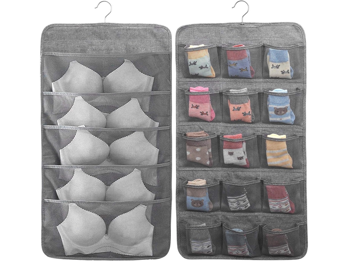 Organizador de bolsos para colgar calcetines, bragas, sujetadores, corbatas, perchas de armario, estantes y divisores de puertas con 20 bolsillos.
