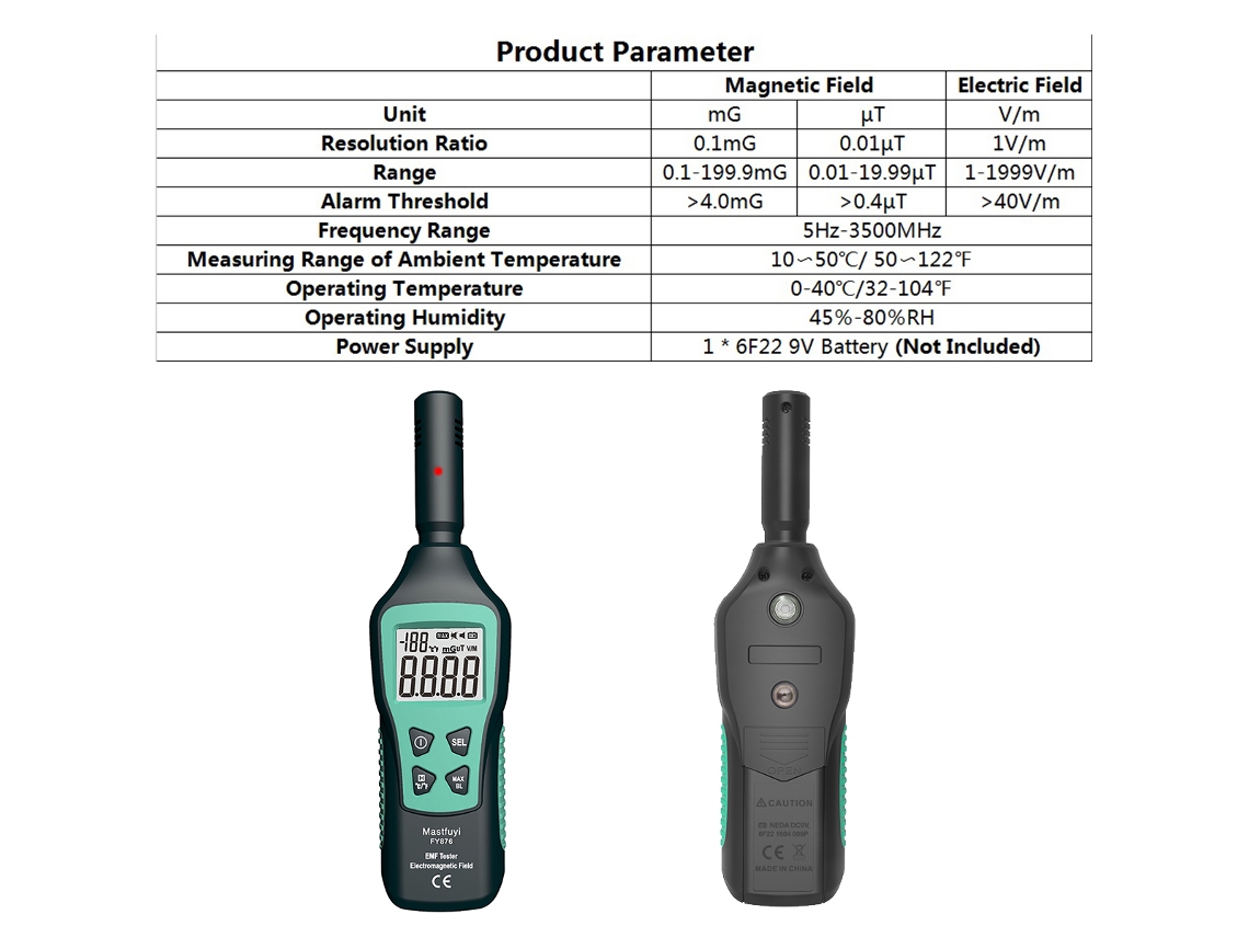 Medidor De Campos Electromagnéticos Mastfuyi Fy876 Negro, Detector De Radiación Electromagnética Portátil De Alta Precisión Con Pantalla Lcd.