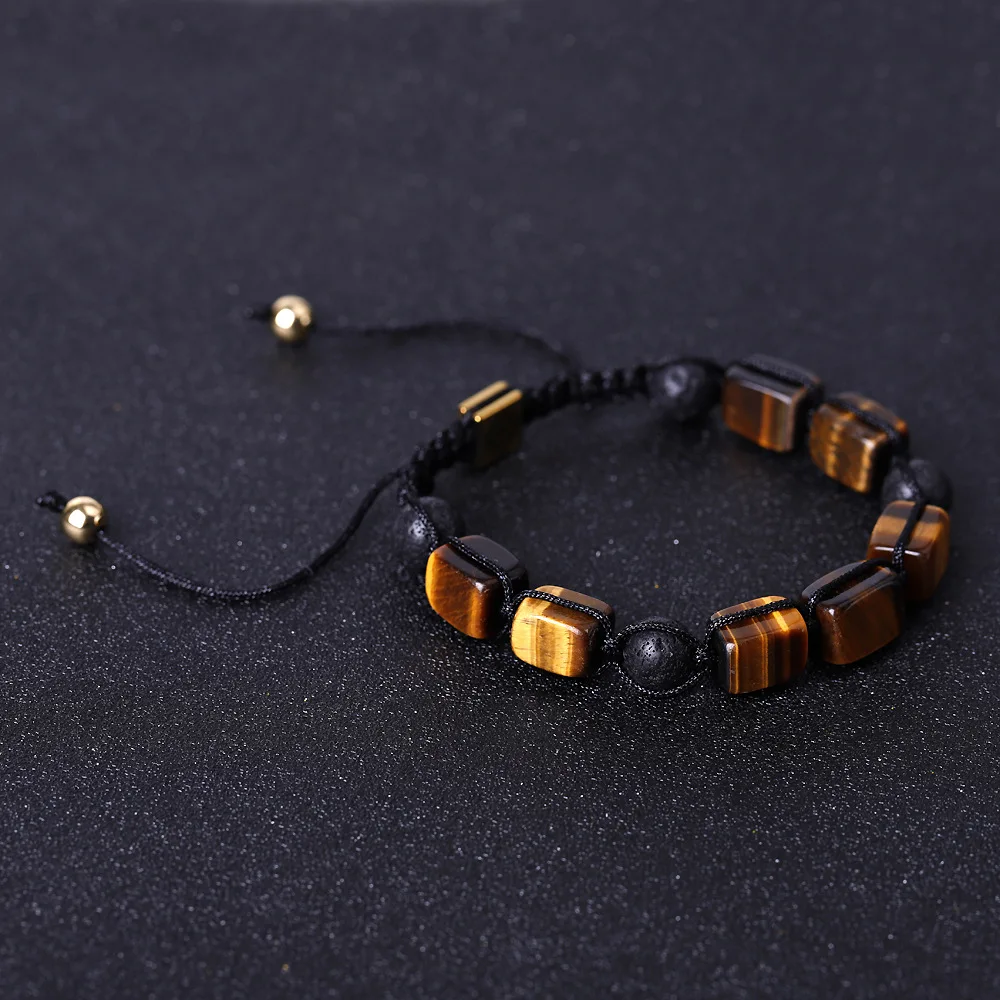 Pulsera De Yoga Tejida A Mano Con El Árbol De La Vida De Los Siete Chakras (ojo De Tigre), Piedra De Lava Natural.
