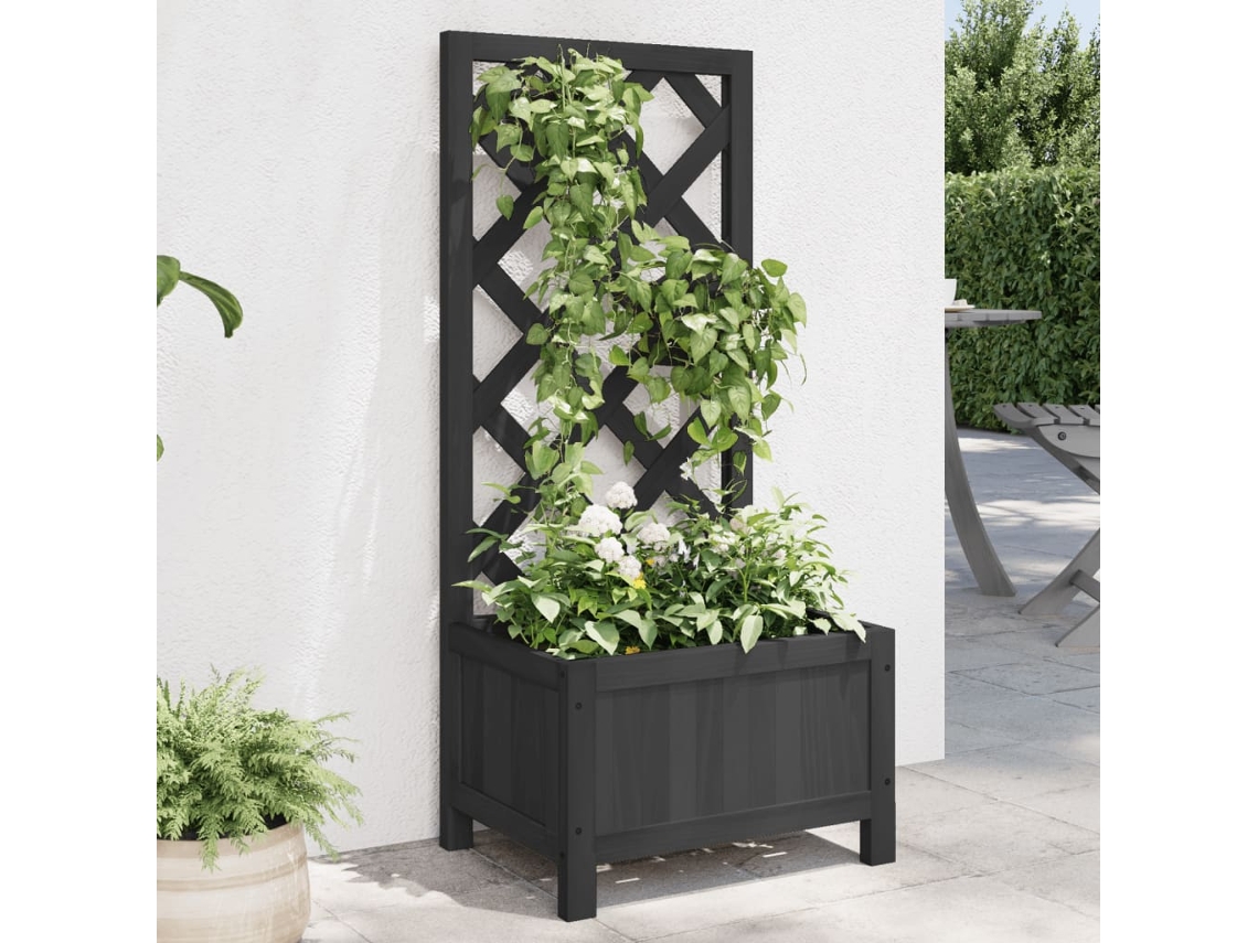 Jarrón de jardín con enrejado HARLANV1 en madera maciza de abeto negro.