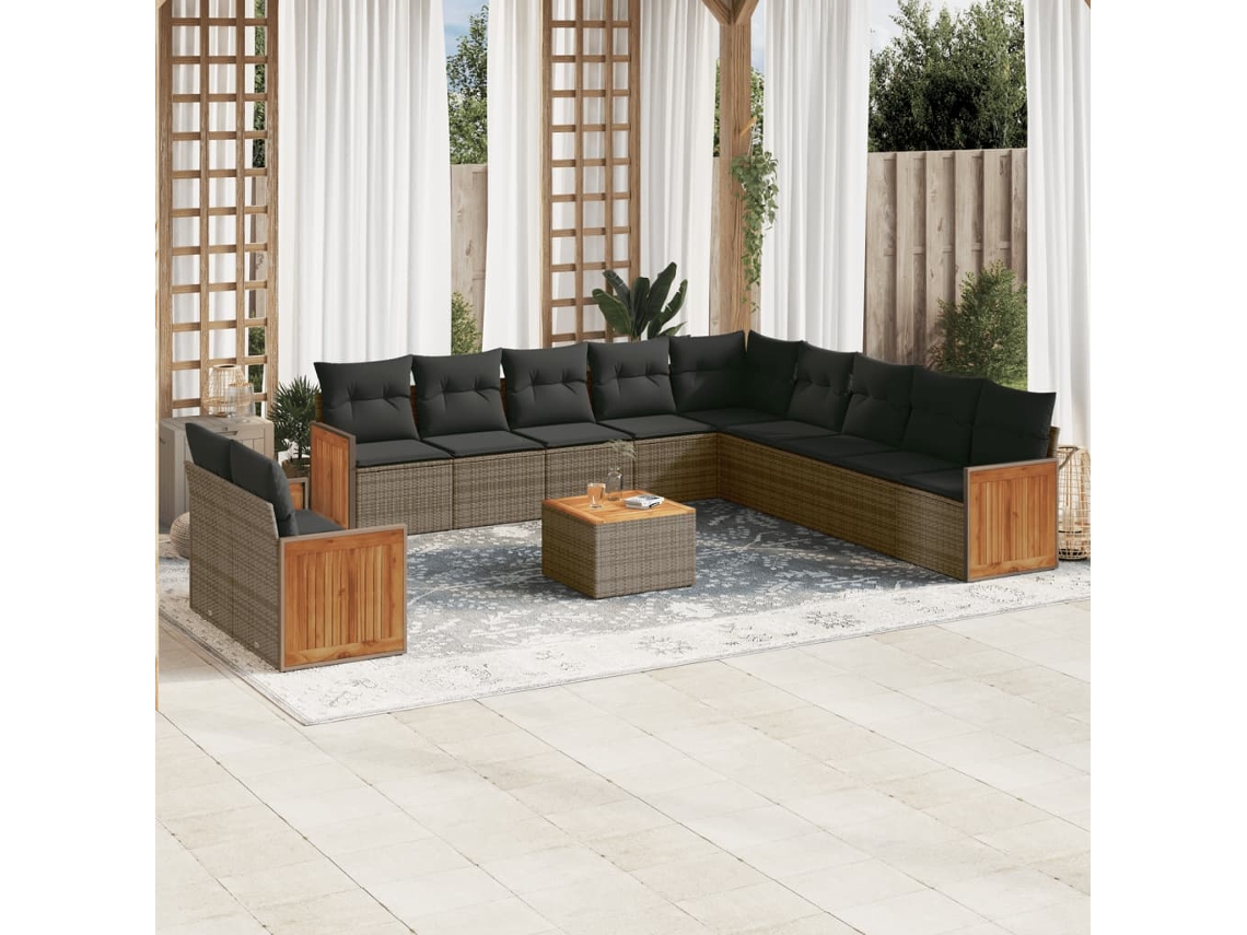 Conjunto de sofá de jardín de 12 piezas con cojines, ratán gris, DKD Home Decor