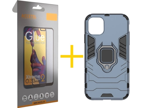 Kit Carcasa y Protector de Cristal Full iPhone 12 « 12 Pro Skyhe Anti-Choque Azul