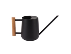Regadera de acero inoxidable de 900 ml con pico largo y mango de madera, elegante maceta para jardín, familia y exterior, color negro