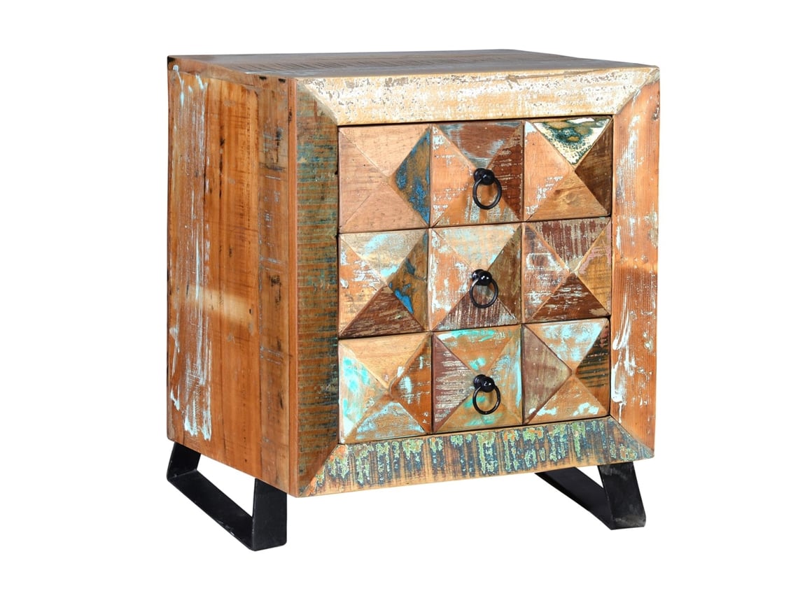 Mesita en madera maciza reciclada multicolor MULTICOLOR.GINER Y COLOMER 60x40x50