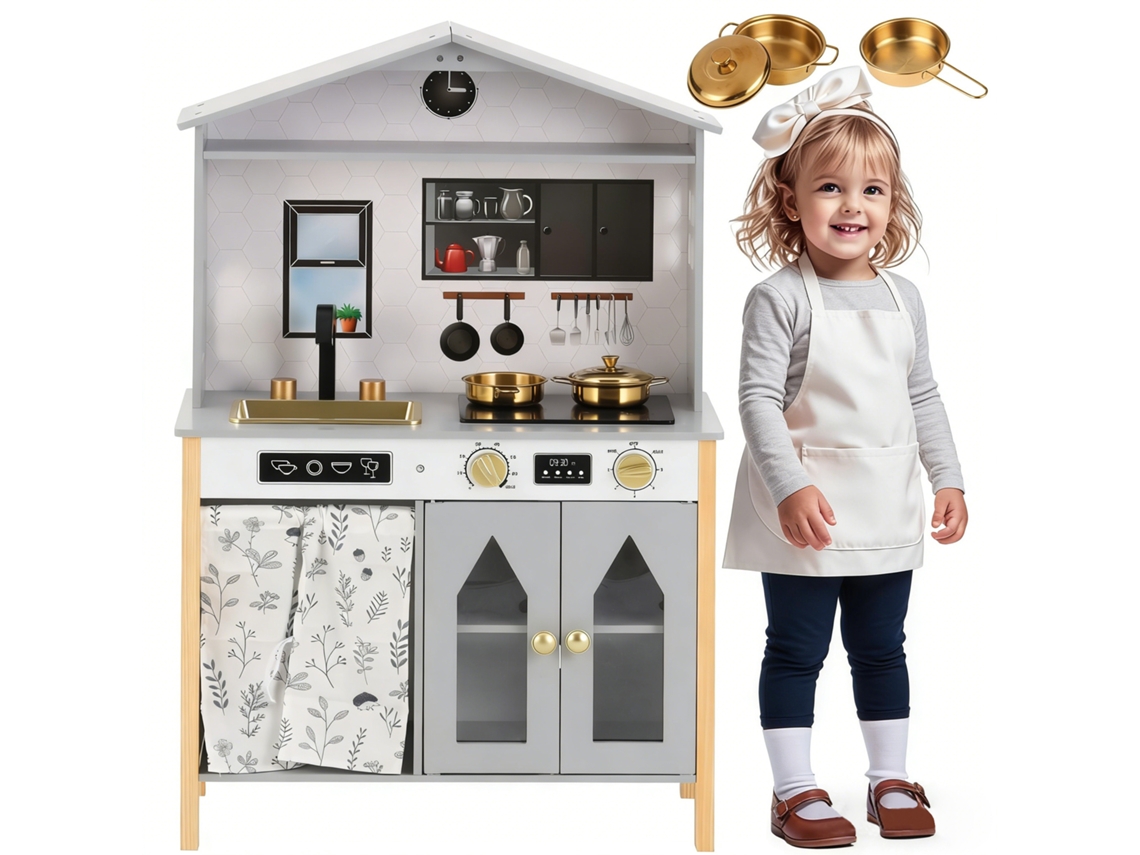 Cocina Infantil De Juguete Fabricada En Madera Y Plástico, Color Gris, 28,5 X 60 X 92 Cm, A Partir De 3 Años.