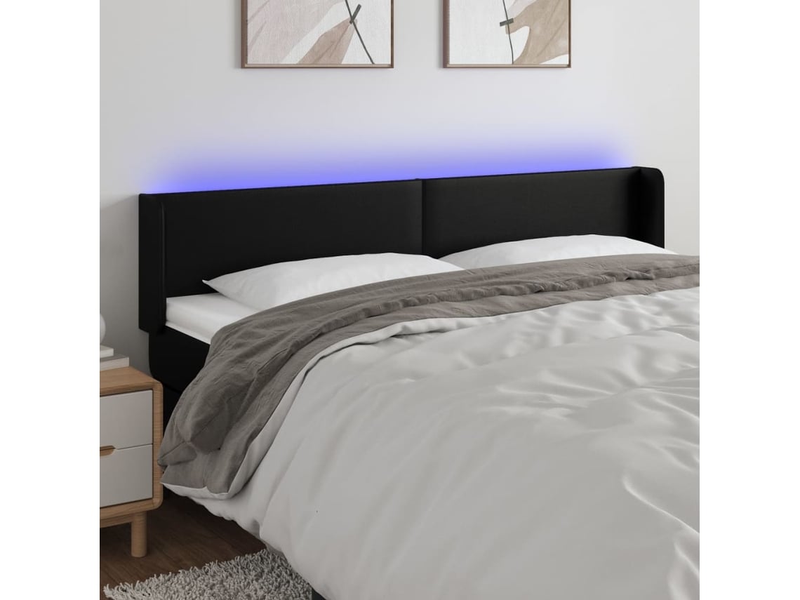 Cabecero Con Led Cuero Sintético Negro 183x16x78/88 Cm
