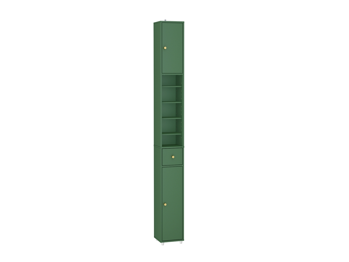 Mueble de baño alto y estrecho con estantes ajustables, resistente al agua, en MDF verde Sobuy