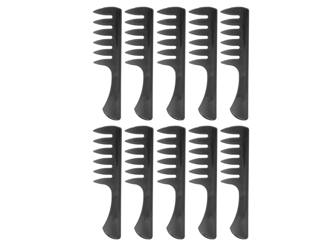 10 peines de dientes anchos con bordes redondeados y mango ergonómico largo para hombres con cabello graso, color negro transparente.