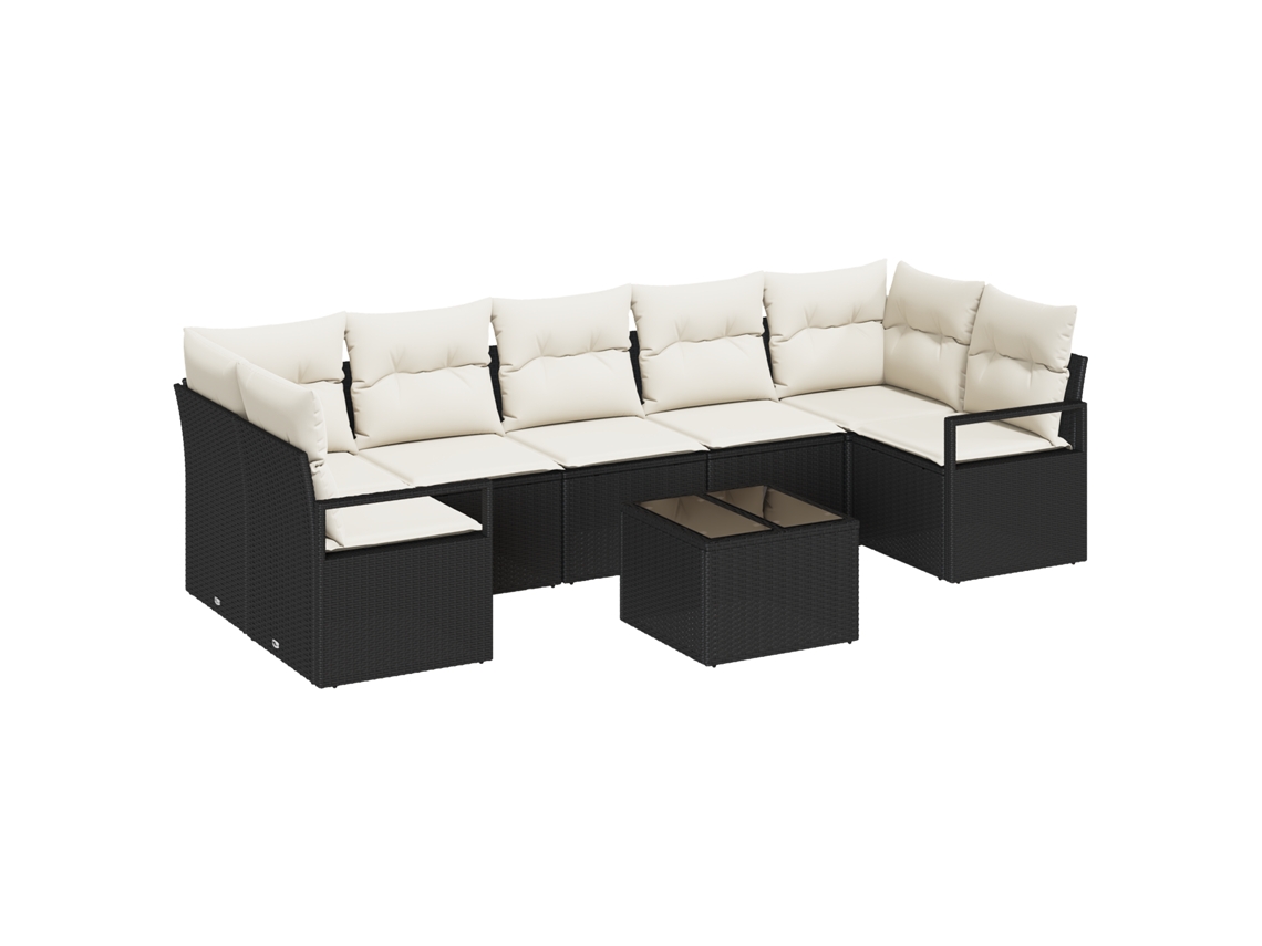 Conjunto 8 De Sofá De Jardín De Vidaxl Con Cojines Negro Y Crema Negro Ratán