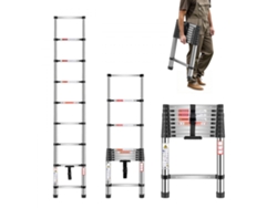 Escalera Telescópica de Acero Inoxidable de 254 cm con 9 Peldaños, Estructura Robusta, Seguridad y Fácil Transporte Tekmaquinas