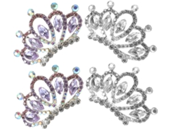 Conjunto De 4 Pentes De Cabelo Em Formato De Coroa, Mini Tiaras Decoradas Com Strass.