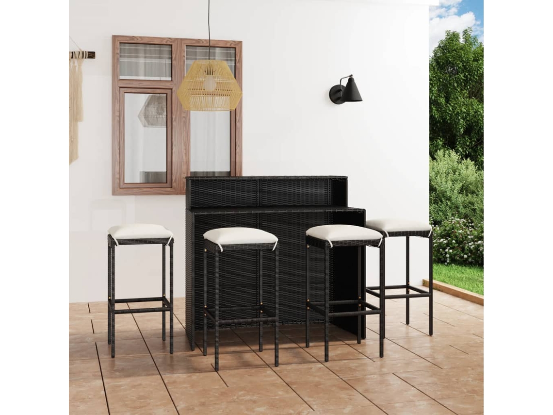Juego de bar de jardín con cojines negros, Dkd Home Decor