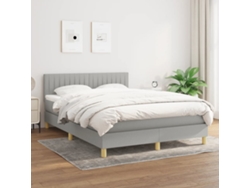 Cama Box Spring Con Colchón Tela Gris Claro 140x190 Cm