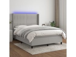 Cama Box Spring Colchón Y Luces Led Tela Gris Claro 140x190 Cm