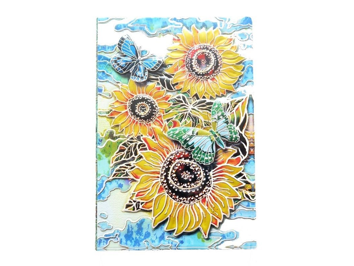 Agenda De Piel Con Estampado De Girasoles, Cuaderno A5 Rayado, 200 Páginas, Agenda Personal Vintage Hecha A Mano.