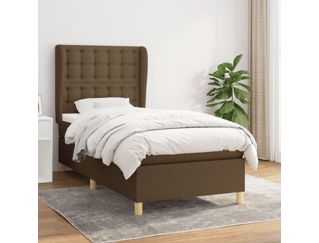 vidaXL Cama con somier y colchón 90x190 cm tela marrón oscuro