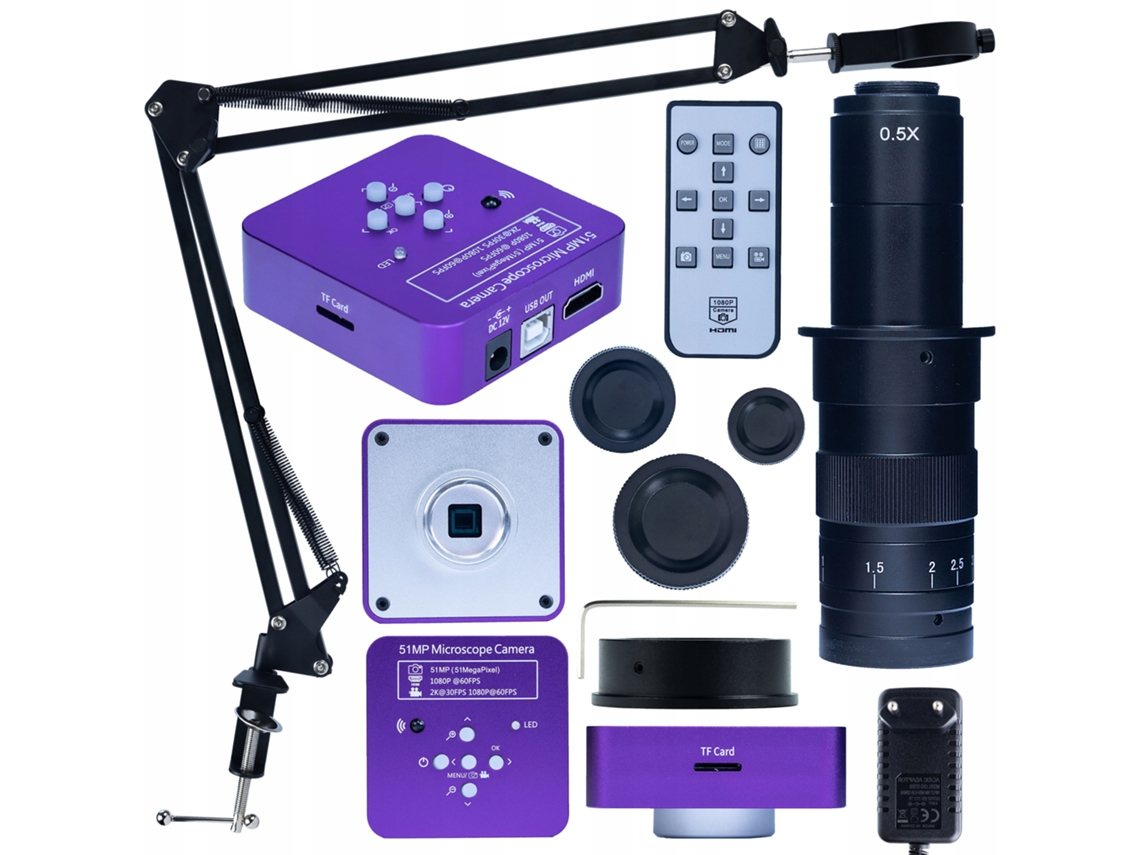 Cámara microscópica Puppis Pink Pro de 51 MP con HDMI y USB | Lente 180x | Brazo ajustable