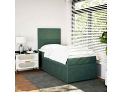 Cama Box Spring Con Colchón Terciopelo Verde Oscuro 80x200 Cm