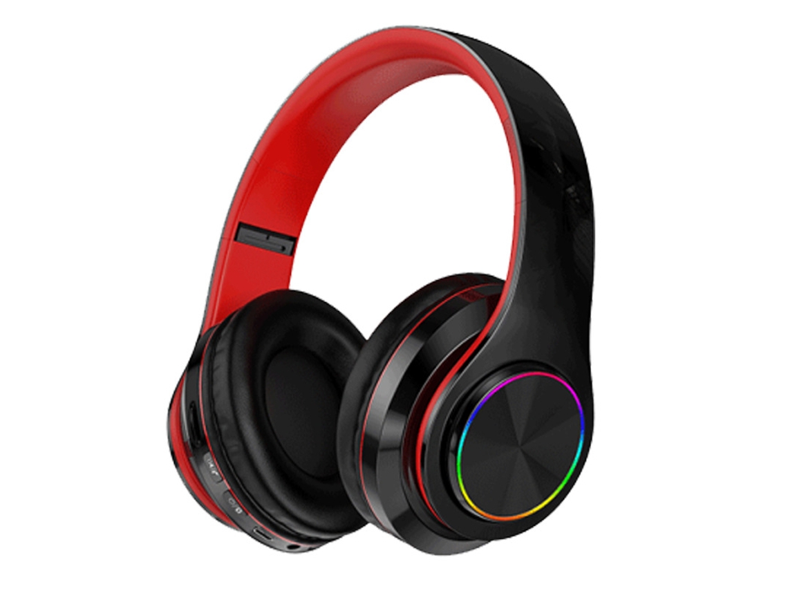 Auriculares Bluetooth, inalámbricos, con micrófono, plegables - Negro y rojo