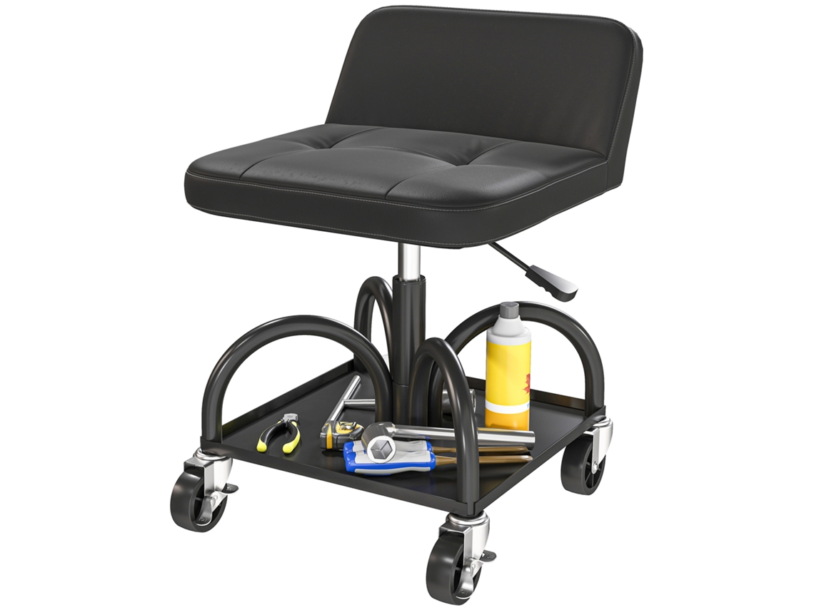 Carretilla de taller con ruedas 58,5 cm 135 kg Negro