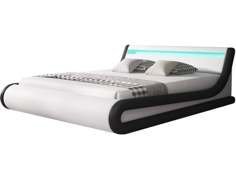 BEAUTIFUL Parisina MUEBLES Cama (Blanco y Negro - Polipiel - Compatible con colchón: 140x190 cm - con Plataforma Elevadora)