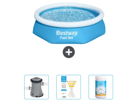 Piscina Hinchable Redonda Fast Set BESTWAY - 244 x 61 cm - Azul - Incluida Bomba - Tiras de prueba - Cloro