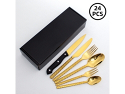 (juego De 24 Piezas - Dorado) Juego De Cubiertos De Acero Inoxidable 304 (cuchillo, Tenedor, Cuchara)