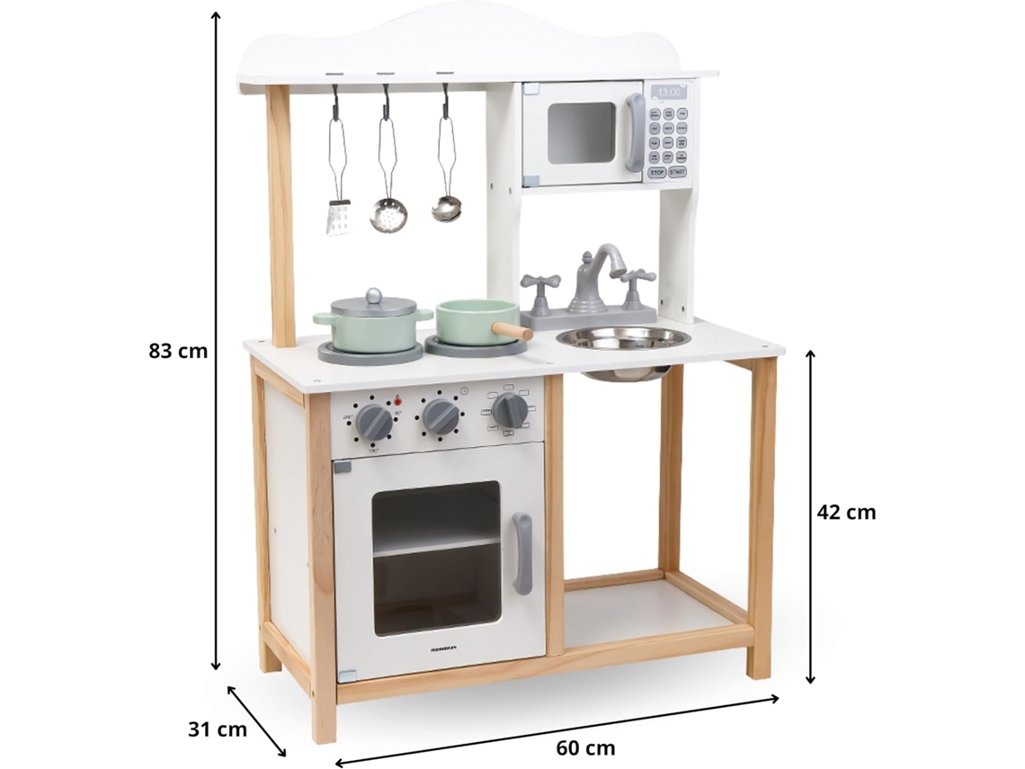 Cocina Infantil Mamabrum, Cocina De Diseño Robusto En Madera, Con Microondas Y Accesorios, Horno, Fregadero Y Sartenes Incluidos