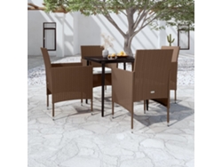 5 Pcs Conjunto De Jantar P/ Jardim C/ Almofadões Castanho/preto Dkd Home Decor