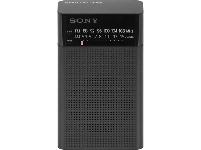 Sony Icfp26 Radio con altavoz y sintonizador amfm negro transistor fm icfp26.ce9 dial 100mw icfp26.ce7 indicador led portatil cfp26