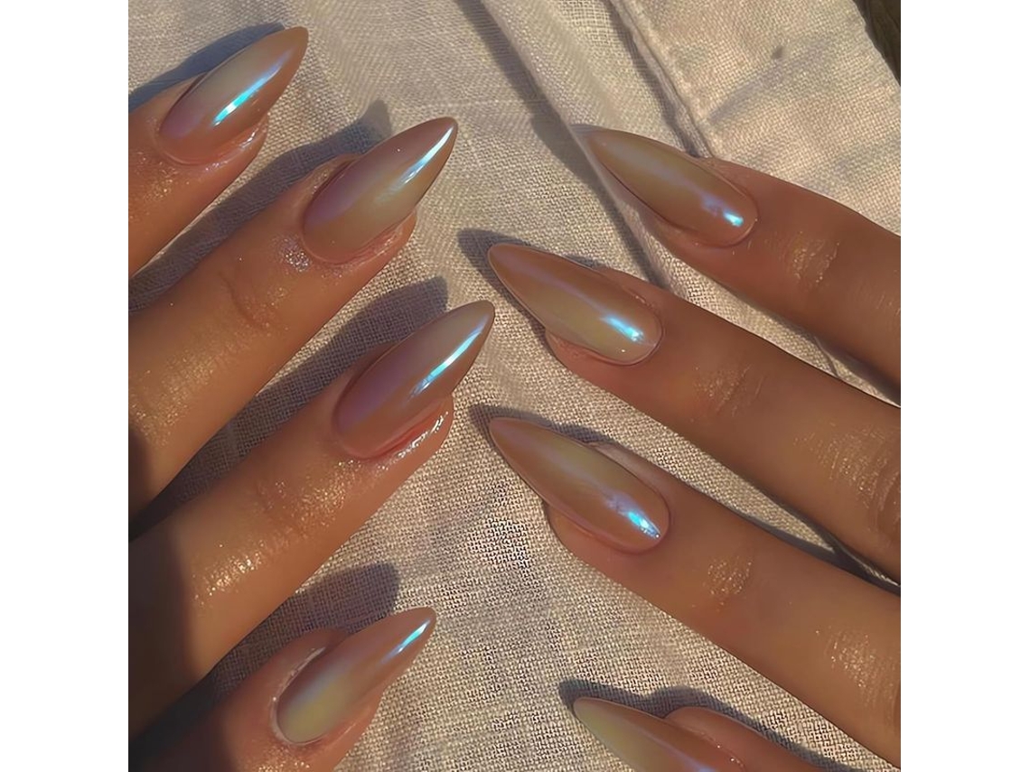 Uñas Postizas Acrílicas Aurora De Tamaño Medio, Estilo Stiletto, Con Acabado Brillante.