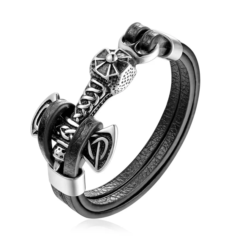Pulsera De Ancla De Cuero Genuino Para Hombre, Pulsera Con Colgante De Acero Inoxidable