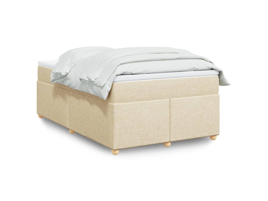 Cama Box Spring Con Colchón Tela Color Crema 120x200 Cm
